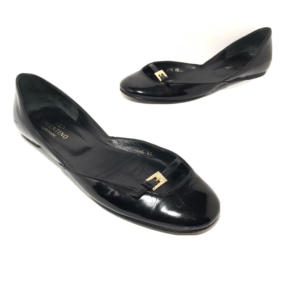Valentino Garavani Womens Patent Leather Ballet Flats Size 40 Black